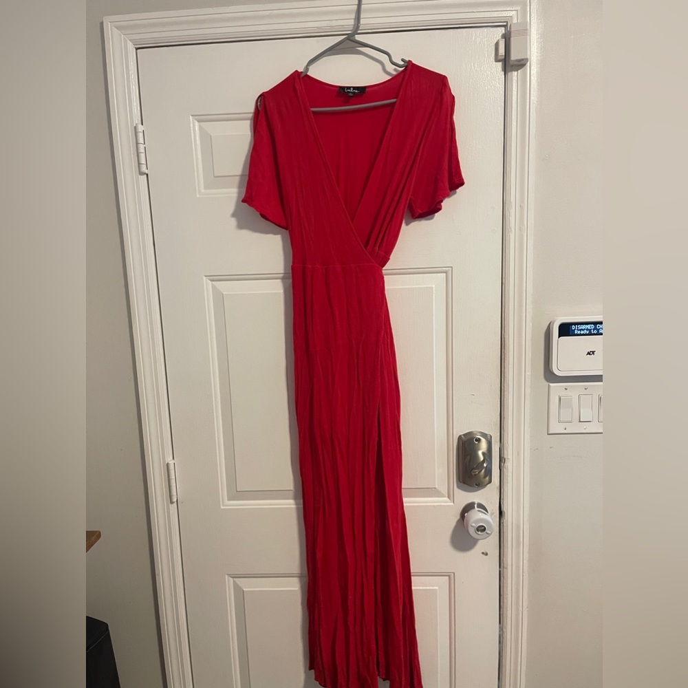Red maxi wrap dress